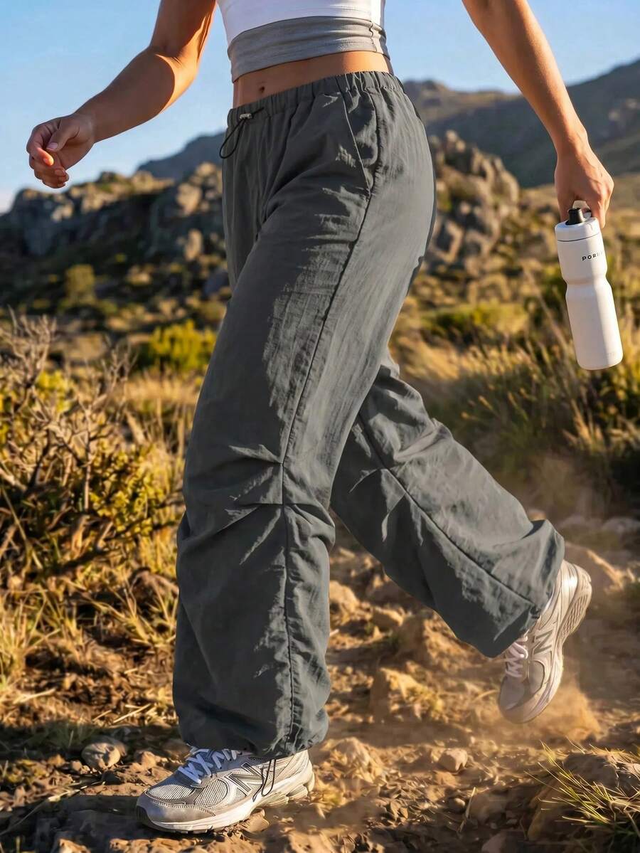 Exploreva Exploreva Women's Casual Outdoor Drawstring Pocket Long Pants For Running And Hiking - Light Grey - View 1