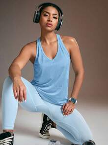 Powerista 女款運動背心上衣 露背式運動背心 運動背心上衣 露背背心 健身運動瑜伽跑步健身房時尚 - 藍色 - 查看 2