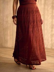 MOTF PREMIUM PLUS SIZE WOMEN'S SPRING/SUMMER TEXTURED KNIT SKIRT FALL - Brown - View 5