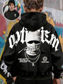 SHEIN 青少年男孩嘻哈時尚字母印花長袖秋季運動衫 - 黑與白 - 查看 7