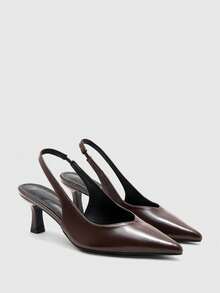 CUCCOO BIZCHIC Sepatu Wanita Cokelat, Model Ramping dengan Tali Tipis Berbentuk V di Bagian Belakang, Hak Sedang Lancip, dan Desain Mewah Ringan untuk Perjalanan Sehari-hari - Coklat - View 2