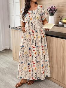 Breezaya Random Print Casual Holiday Style Digital Print Plus Size Short Sleeve Dress - Multicolor - View 4