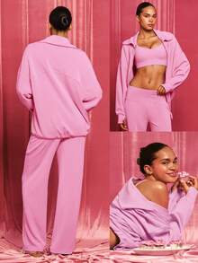 GLOWMODE Chaqueta con cremallera, cuello ancho, cordón ajustable y tela suave y transpirable de modal para días relajados, uso diario y casual en otoño e invierno - Rosa - Ver 7