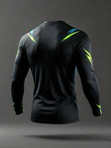 Acti Log Men's Colorblock Printed Slim Fit Long Sleeve Sports T-Shirt, Gym - Black - View 6