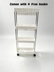1Pc 3/4-Tier Slim Rolling Storage Cart, Mobile Bathroom Shelf, Multifunctional Gap Organizer, Bathroom Space Saving Storage Rack & Accessories - White - View 10