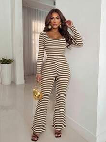 Xyvia Women's Square Neck Long Sleeve Jumpsuit, Slim Fit Design, Spring/Autumn - Multicolor - View 8