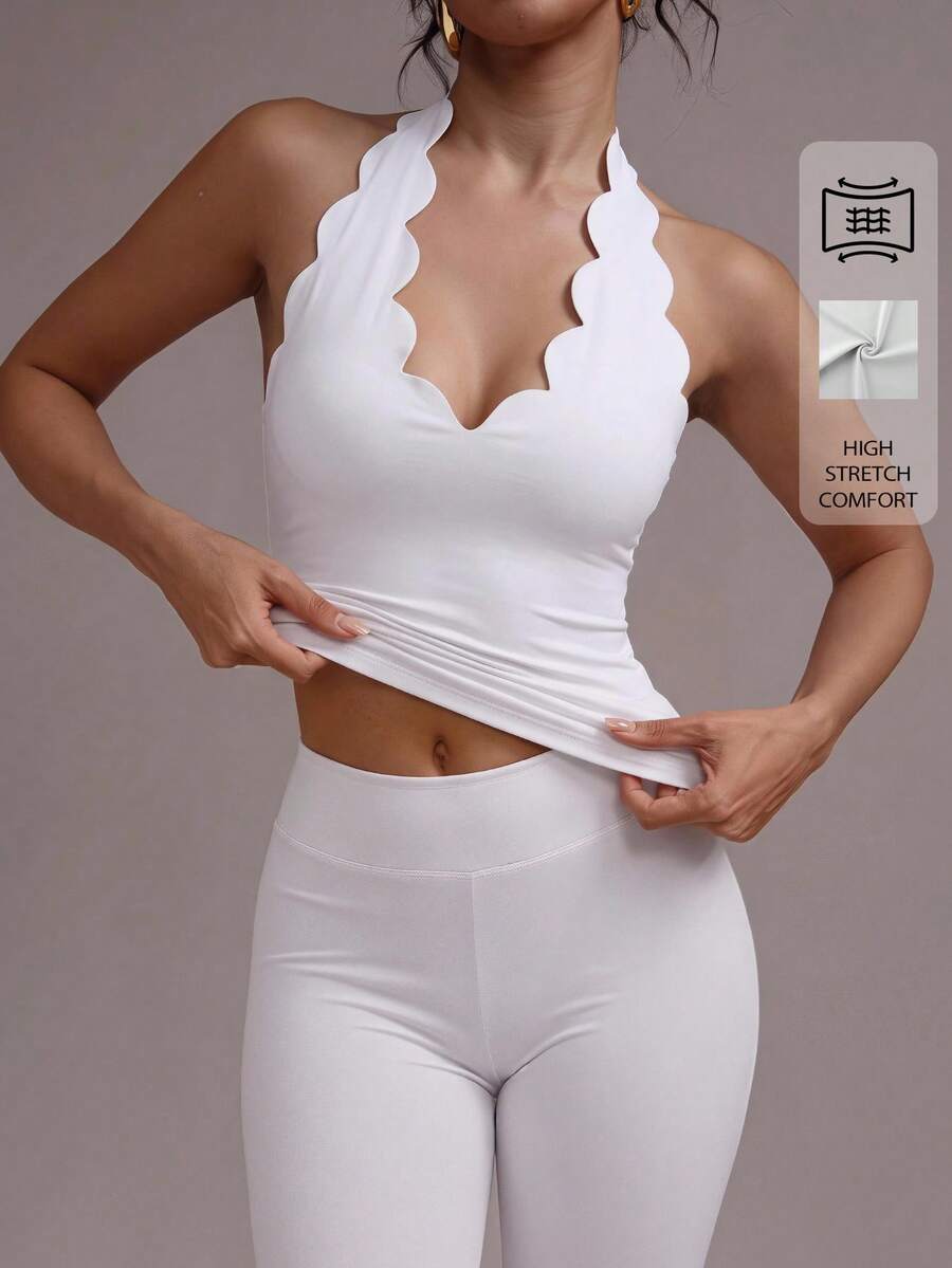 SHEIN BASICS 女款背心吊帶上衣 白色 夏季 度假運動風 性感優雅休閒運動風 - 白色 - 查看 1