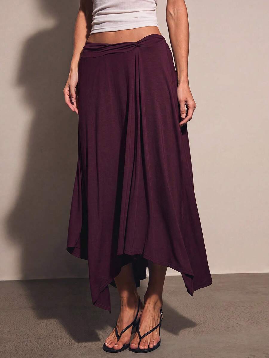 COSMINA Women's Solid Color Pleated Casual Versatile Daily Wear Skirt - Purple - View 1