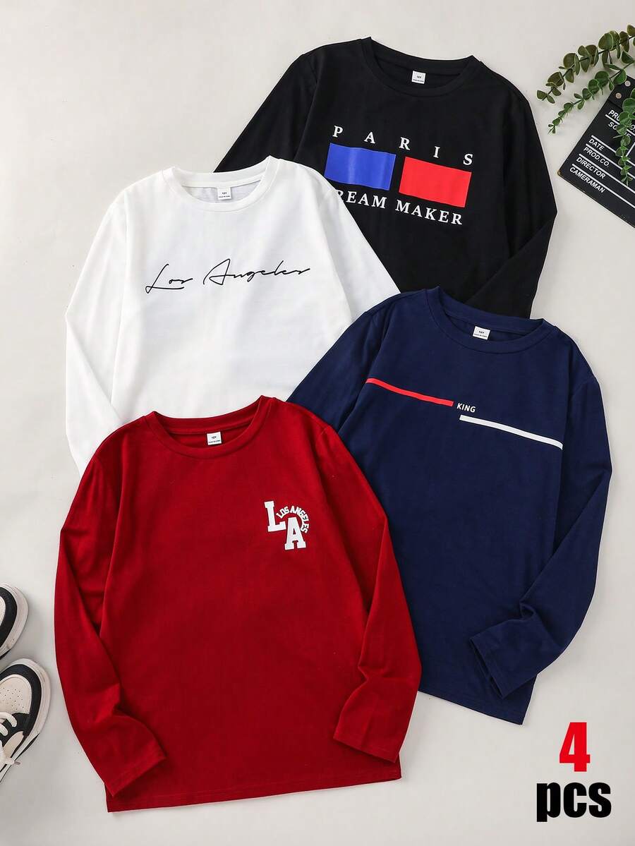 SHEIN 4 piezas de camisetas para niños preadolescentes - Multicolor - Ver 1