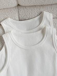 2 piezas/Set Camiseta sin mangas blanca versátil de cuello redondo para niñas - Blanco - Ver 3