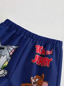 TOM & JERRY X SHEIN Toddler Boys' Cartoon Print Short Sleeve Top And Shorts Set - Blue - View 5