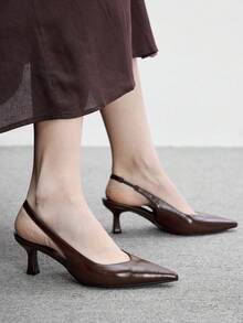 CUCCOO BIZCHIC Sepatu Wanita Cokelat, Model Ramping dengan Tali Tipis Berbentuk V di Bagian Belakang, Hak Sedang Lancip, dan Desain Mewah Ringan untuk Perjalanan Sehari-hari - Coklat - View 5