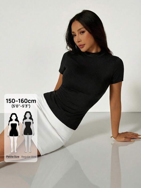 SHEIN PETITE 2026 New Spring/Autumn Commuter Office Lady Boss Style Colorblock Patchwork Dress, Summer Casual