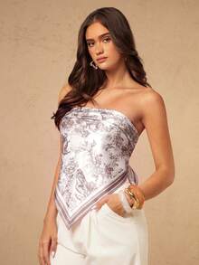 Silquee Syal Persegi Satin Motif Cetak untuk Wanita Musim Semi/Panas - MultiWarna - View 6