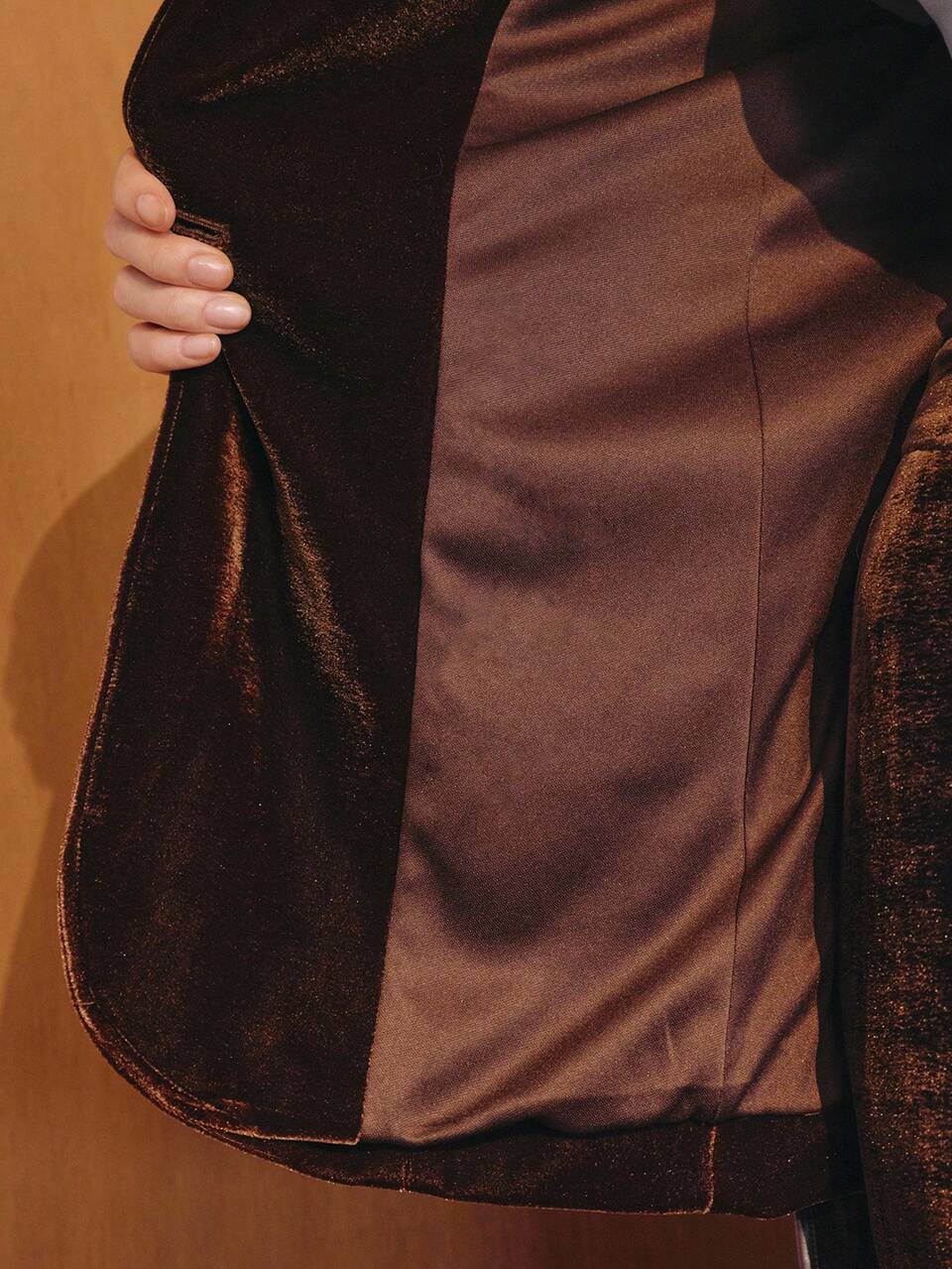 MOTF WOMEN'S VELVET & PU PATCHWORK DARK BROWN BLAZER, ELEGANT COMMUTER STYLE, AUTUMN/WINTER