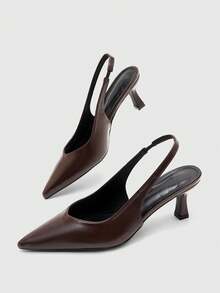 CUCCOO BIZCHIC Sepatu Wanita Cokelat, Model Ramping dengan Tali Tipis Berbentuk V di Bagian Belakang, Hak Sedang Lancip, dan Desain Mewah Ringan untuk Perjalanan Sehari-hari - Coklat - View 7