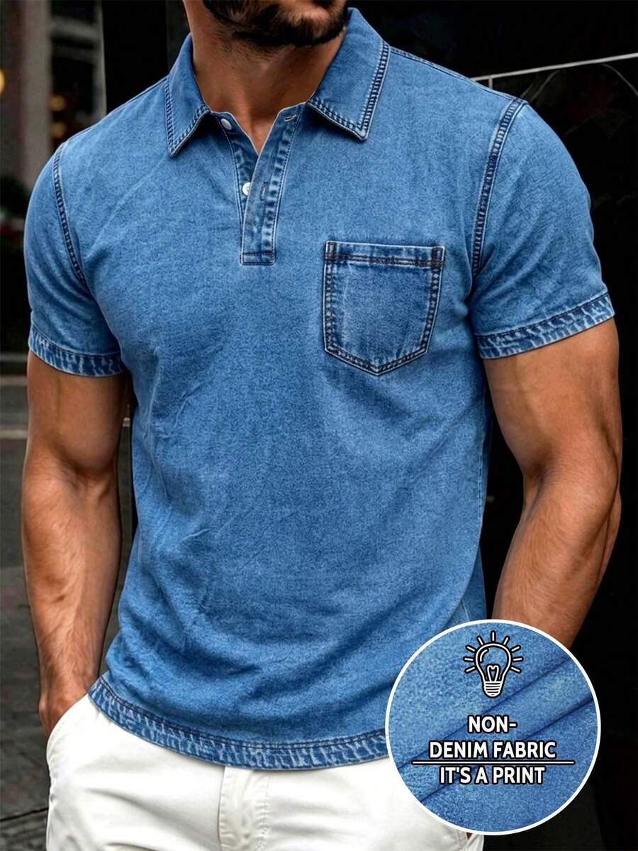 Manfinity Dauomo 男士印花Polo衫,休闲商务通勤户外穿着,夏季 - 彩色 - 查看 1