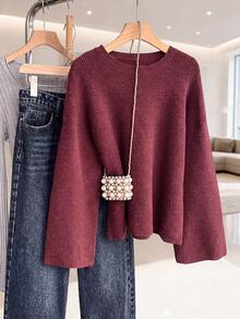 Solavon Regular Loose Fit Long Sleeve Crew Neck Sweater - Burgundy - View 2