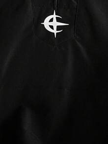 Manfinity Homme Fashionable Men's Hooded Embroidered Print Jacket, Suitable For Streetwear, Photography, Multi-Functional Sports Jacket, Suitable For All Seasons - Black - View 3