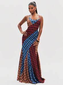 NYA SZN Dress Sleeveless Fitted Patchwork Plaid Club Party Sexy Concert Chic Cute Streetwear Brunch Everyday Casual Festival Y2K Red Blue Summer Fall Winter - Multicolor - View 3