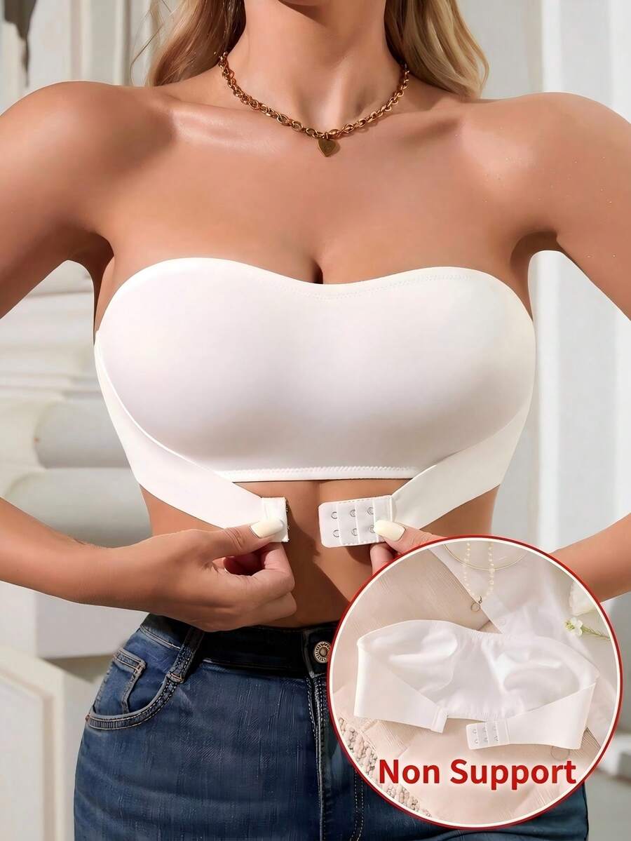 SHEIN 1pc Women Front Closure Push Up Wireless Bra - White - View 1