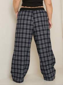 Lele Munniz Celana Kasual Longgar Motif Kotak-kotak Hitam Putih Ukuran Besar, Cocok untuk Musim Panas, Cocok untuk Bepergian - Dark Grey - View 2