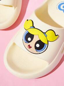 THE POWERPUFF GIRLS X SHEIN 可愛卡通女孩拖鞋，幼兒與兒童快乾浴室拖鞋，輕量耐用 EVA 材質，適合室內外穿著 - 藍白色 - 查看 2
