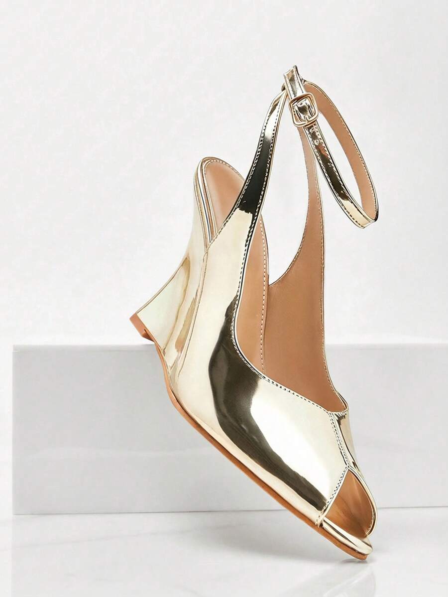 SHUZIA Ladies Peep Toe Ankle Strap Wedge Sandals Summer Shoes - Gold - View 1
