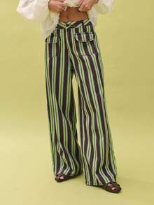 Nöista Striped Denim Jeans With Pocket Detail And Relaxed Straight-Leg Fit, Casual Everyday Style For Fall And Winter Vintage Y2K - Multicolor - View 1