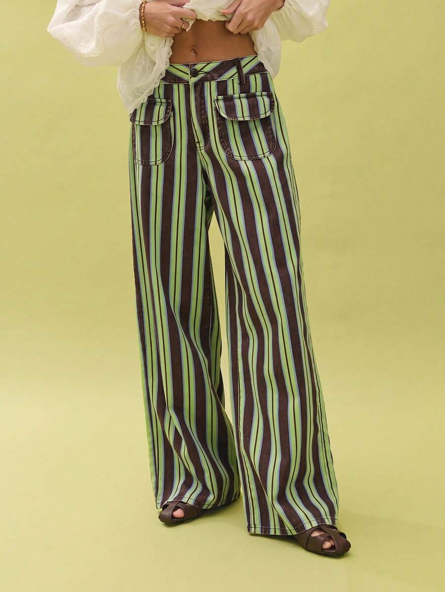 Nöista Striped Denim Jeans With Pocket Detail And Relaxed Straight-Leg Fit, Casual Everyday Style For Fall And Winter Vintage Y2K - Multicolor - View 1