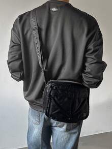 DAZY Spring/Autumn Black Sweatshirt Fabric With White Thick Stitching Decoration, Crew Neck Long Sleeve Pullover Sweatshirt For Men - Black - View 2