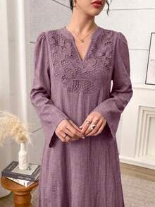 Al Najma Women's Notch V-Neck Casual Party & Travel Arabian Dress - Dusty Pink - View 6