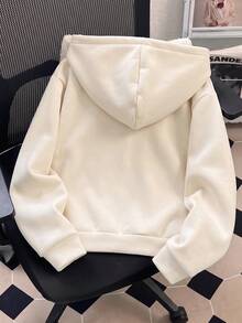 Tween Girls Solid Color Bow Decor Sleeve Fleece Lined Sweatshirt Jacket Back To School Style - Apricot - View 2
