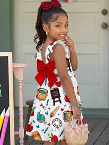 Emery Rose Kids Young Girl Summer Casual Pencil Heart Print Dress - Red - View 7