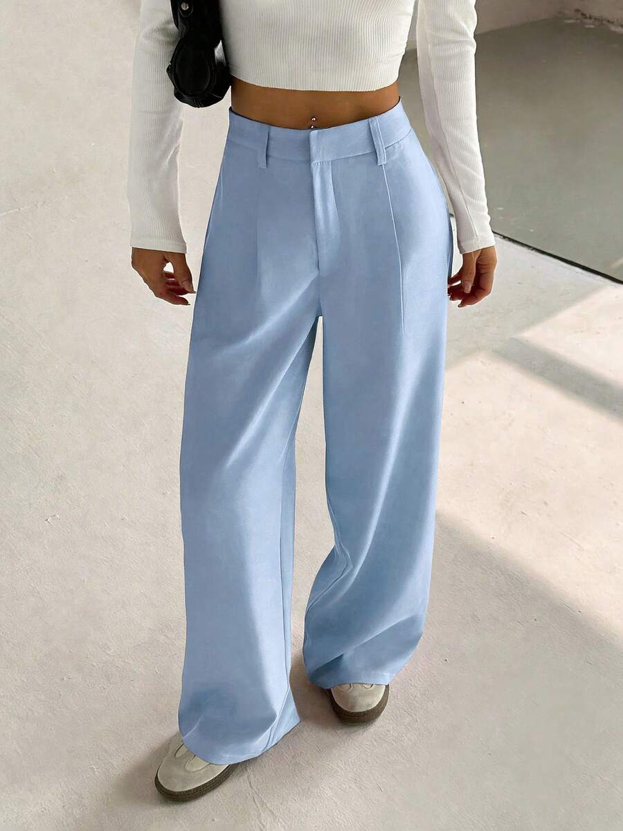 Flirla Women's High-End Elegant Slimming Casual Wide-Leg Pants Fall Cloth For Women - Blue - View 1