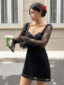 MainGRL Black Lace Women's Mini Dress - Black - View 5