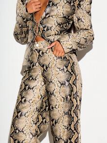 KIZN Snake Print Faux Leather Wide Leg Trousers High Rise Full Length PU Palazzo Pants Evening Party Style - Multicolor - View 5