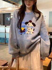 DAZY Women's Round Neck Cartoon Long Sleeve Sweatshirt, Girly Style Fall - Grey - View 10