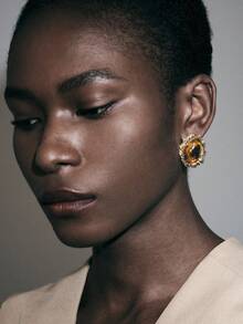 Noxbound Bohemian Casual Vacation Wind Metal Texture Inlaid Tortoiseshell Asymmetric Oval Resin Stud Earrings - Gold - View 5