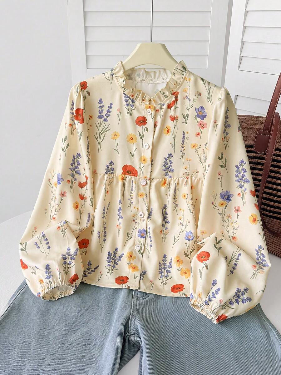 Tween Girls' Loose Casual Everyday Shirt, Back To School, Tween Girl, Elegant - Apricot - View 1