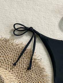 Elavelle Summer Beach Tie Side Bikini Thong - Black - View 6