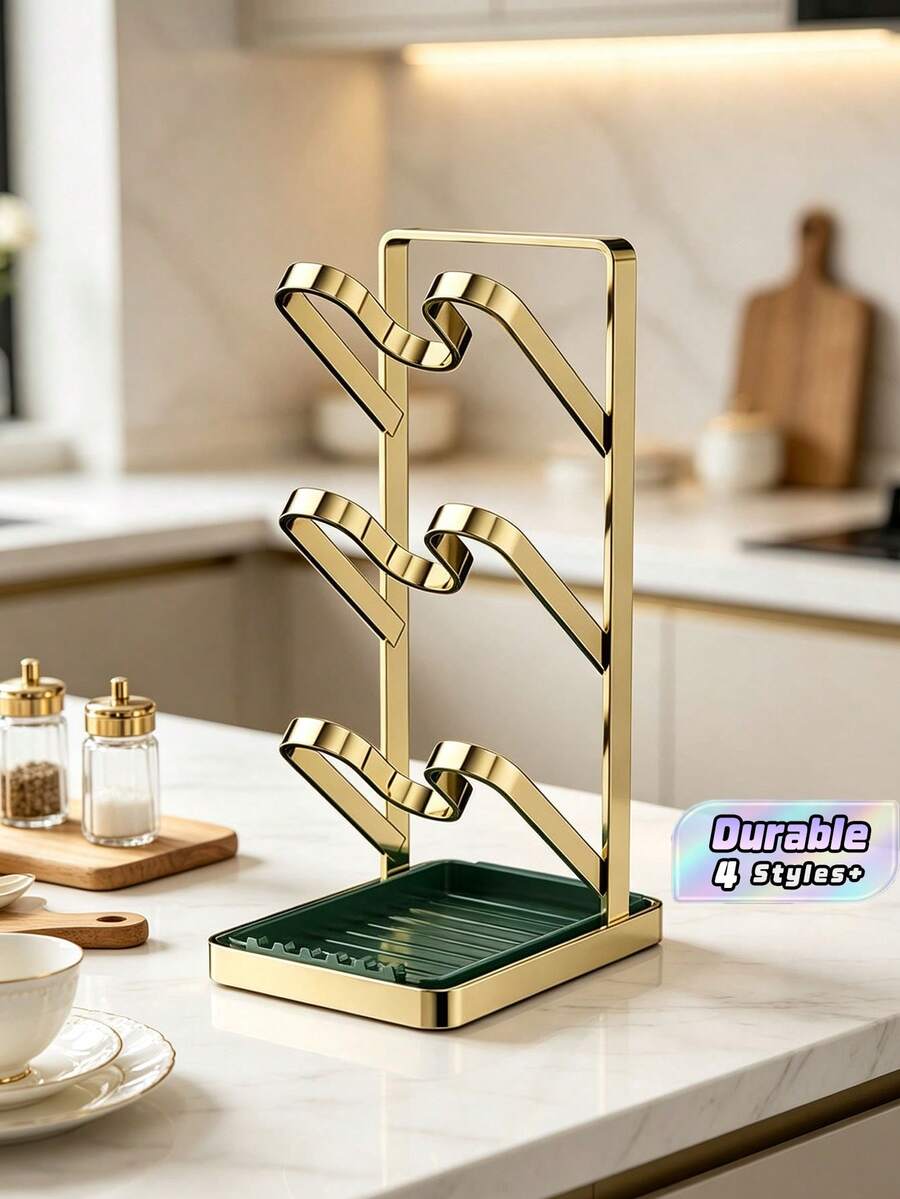 Luxury Pot Lid Holder With Drip Tray, Countertop Wall Mount Multi Layer Spatula Cookware Storage Rack - View 1