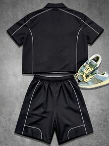 Manfinity EMRG Men's Colorblock Single-Breasted Short Sleeve Shirt And Shorts Casual Daily Set - Multicolor - View 5