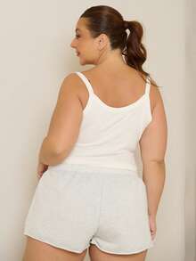 Lele Munniz Plus Size Solid Color Half-Open Collar Tight Stretch Cropped Camisole And Tank Top Summer Casual White - White - View 2