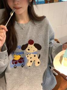 DAZY Women's Round Neck Cartoon Long Sleeve Sweatshirt, Girly Style Fall - Grey - View 11