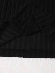SHEIN Teen Girls Fall Dresses High Neck Ribbed Knit Dress, Autumn/Winter Slim Fit Long Sleeve Snug Fit Midi Dress - Black - View 8