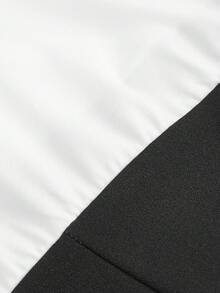SHEIN MOD 黑白配色緊身襯衫，開衩下擺泡泡袖上衣，秋季優雅辦公室束腰上衣，女款職場襯衫，返校穿搭，修身版型上衣 - 黑與白 - 查看 5