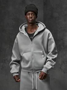 NEON BLANC Men's Spring/Autumn Casual Loose Long Sleeve Zip-Up Sweatshirt Sweatshirt, Standard Size, Grey Solid Color - Grey - View 3