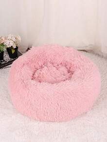 1PC Plush Round Pet Bed, Soft Warm Sleep Cushion Suitable For Cats & Small/Medium Dogs, All Seasons Puppy Keep Dog Bed Cat Bed - Pink - View 13