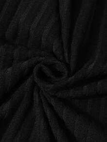 SHEIN Teen Girls Fall Dresses High Neck Ribbed Knit Dress, Autumn/Winter Slim Fit Long Sleeve Snug Fit Midi Dress - Black - View 5